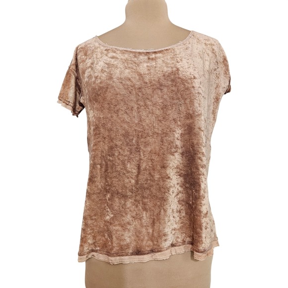 Free People Tops - Free People FP Beach Mauve Tan Crushed Velvet Short Sleeve Boxy Tee Shirt M Top